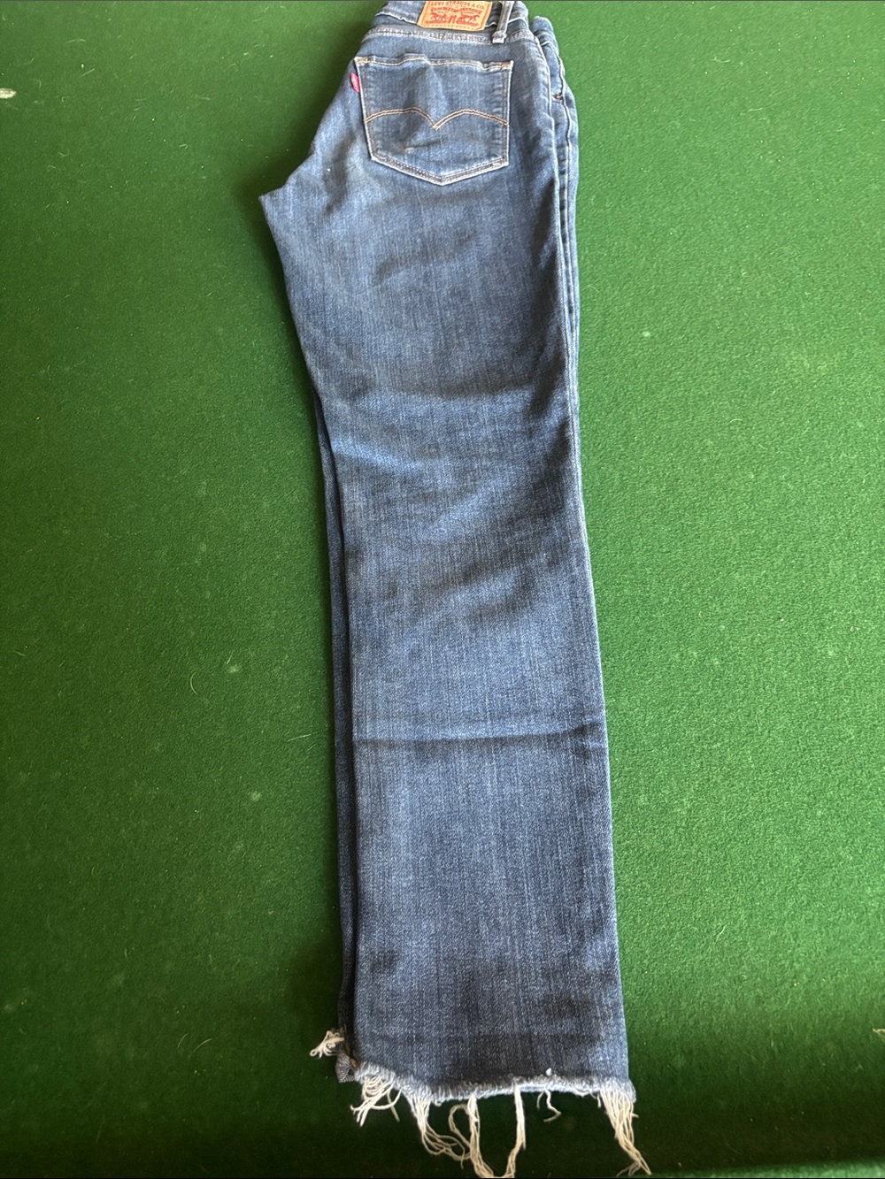 Levi's Medium Indigo Blue Straight Jeans with Frayed Hem